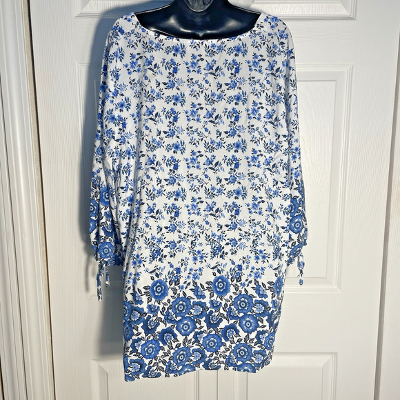 Suzanne Betro Weekend Shirt Women 3X White Blue Floral Boho Button Up Whimsey - Picture 3 of 9